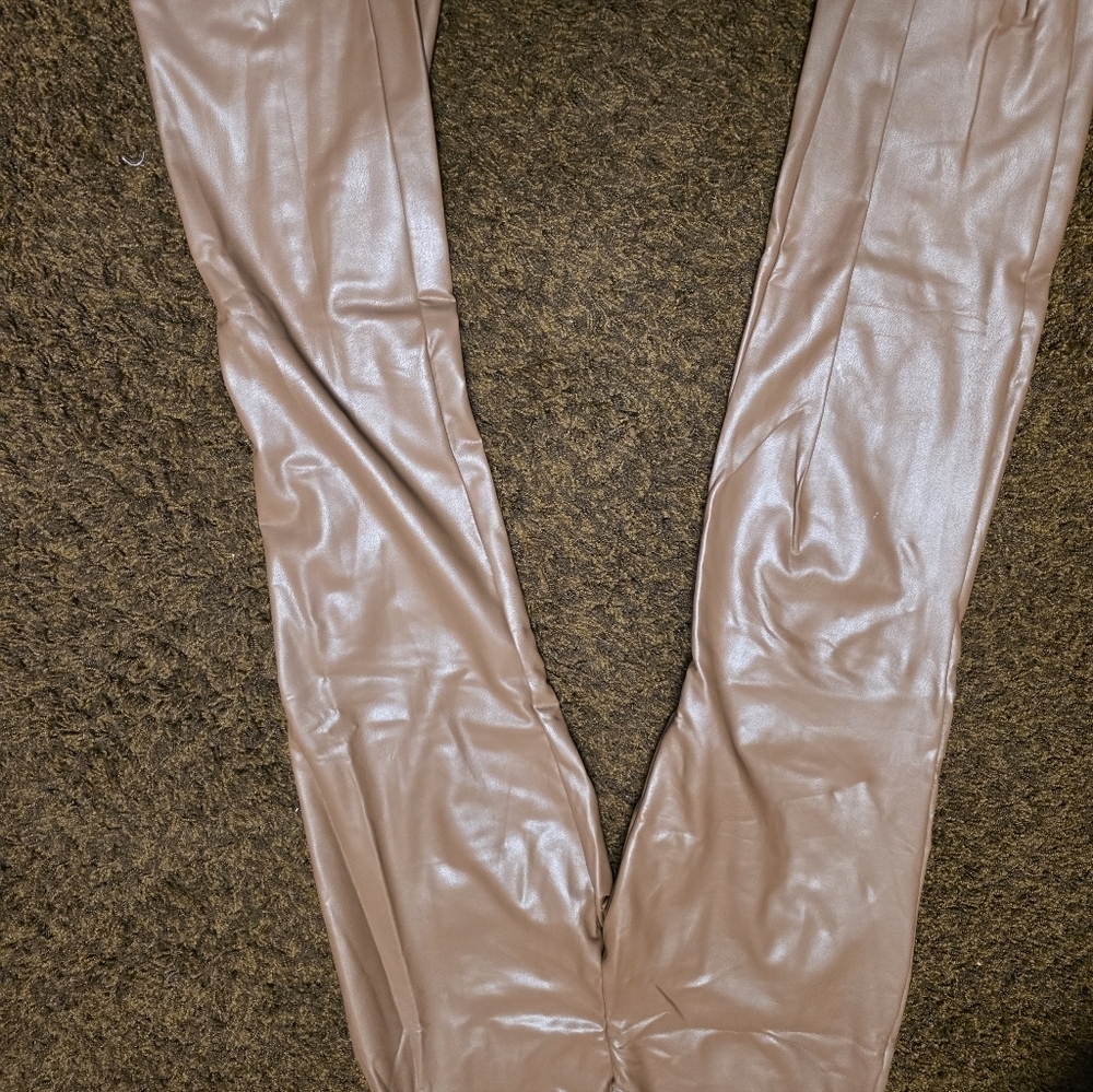 Women's Leather Brown Jacket And Brown Leather Pants 2 PC Different Brand - Picture 4 of 6